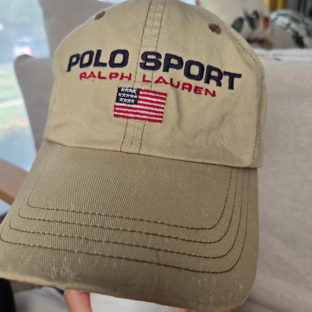 vintage Polo Sport Ralph Lauren khaki baseball cap. flaws!!